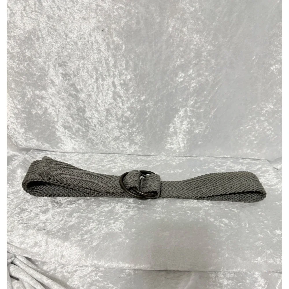 Mens Size 38 Charcoal Gray Herringbone‎ Woven Dark Double Ring Belt Custom Fit